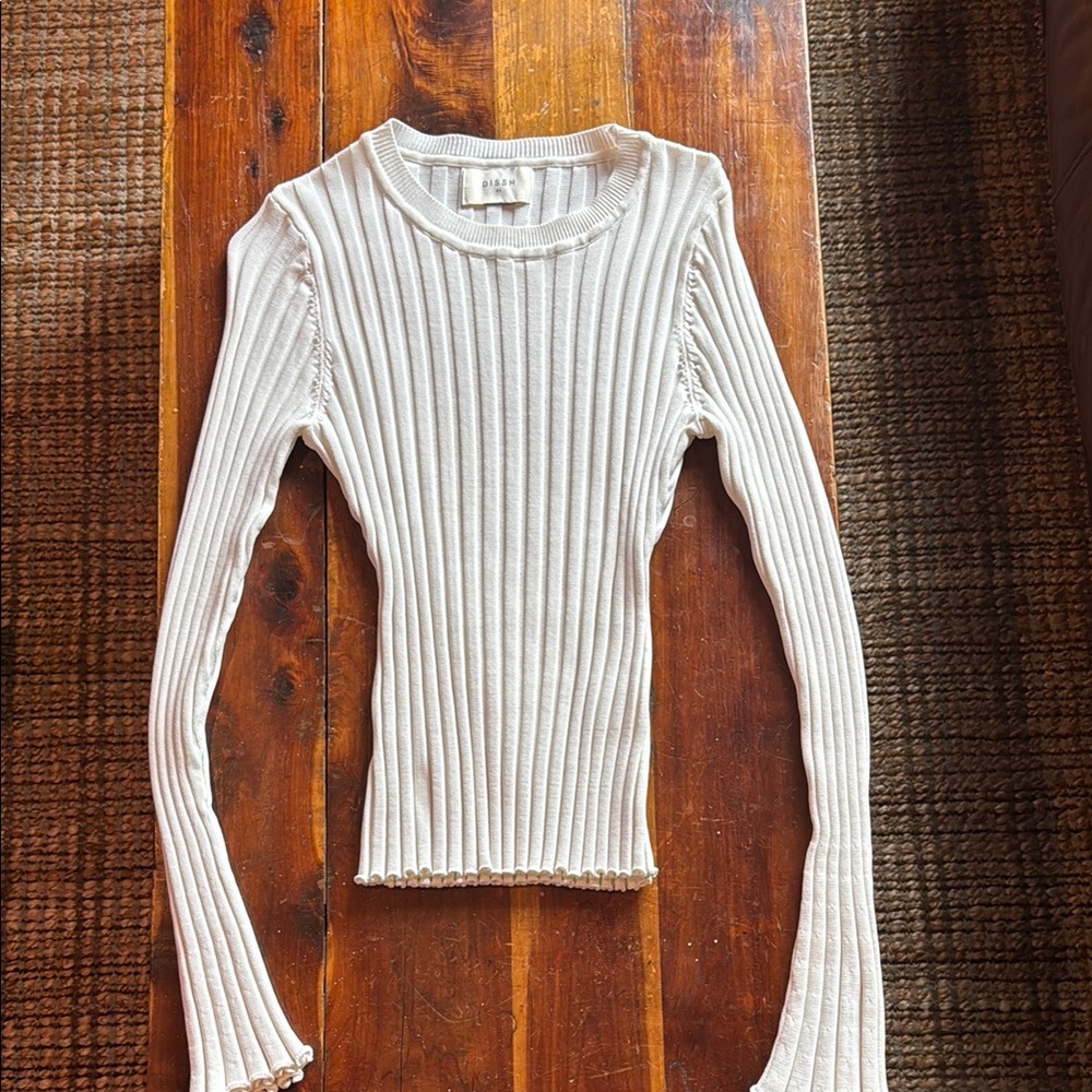 Dissh Cream Ribbed Knit Top XS